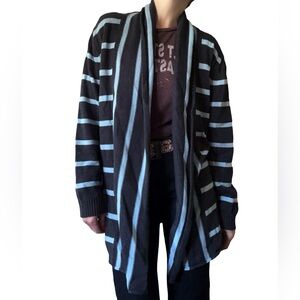 Teeberry & Weave Gray Blue Burton Stripe Knit Open Cardigan Sweater Size XXL